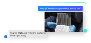 A technician sending a photo of a dirty air filter to a service advisor