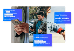 A text message received on a cellphone and a smart watch that show that they can be customized with customer data